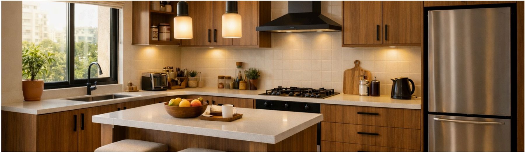 Modular kitchen installed in a Noida apartment by ModuCrafts